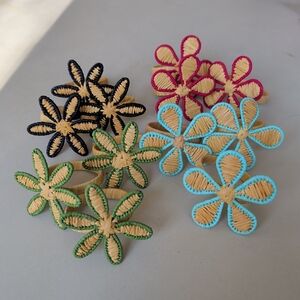 Lot Of 12 Floral  Seagrass Napkin Rings Holder Multicolor Colorful Colorful